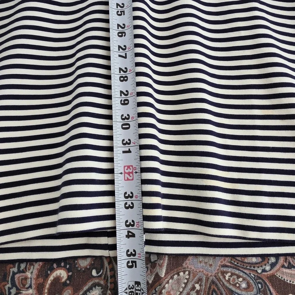Banana Republic Navy White Striped Sheath Dress Scoop Neck Elbow Sleeve Size 10 - Picture 8 of 16